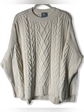 Aran Woollen Mills Womens Merino Cable Knit High Low Dolman Sweater Cream XL